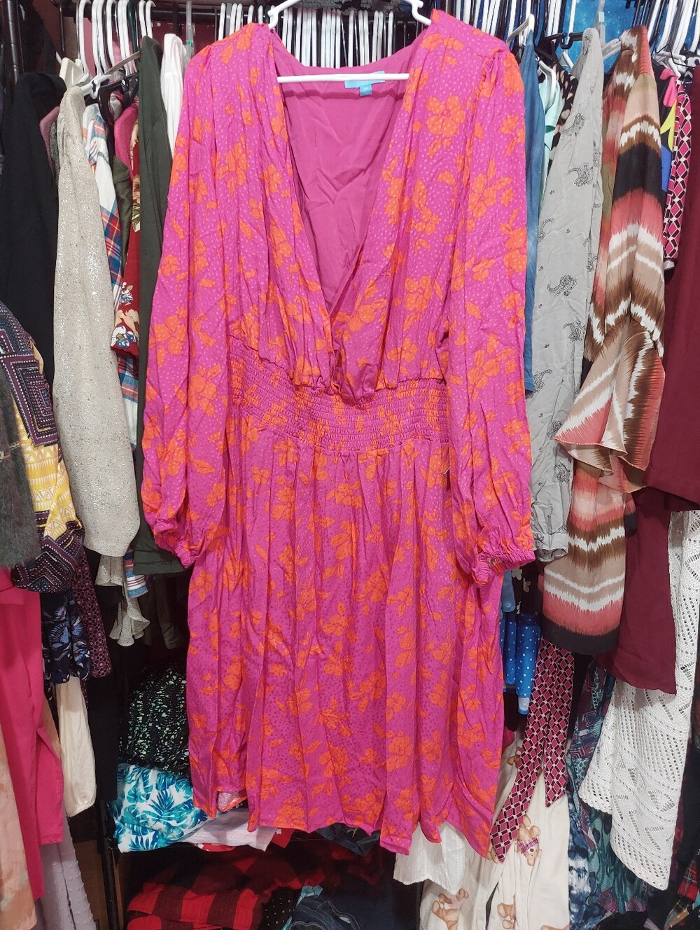 Draper James Fuschia Orange Smocked Waist Dress Sz 2X
